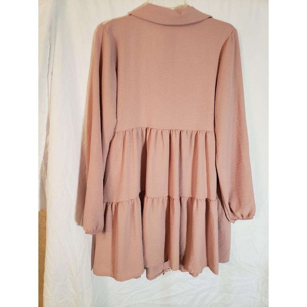 Women's Boohoo Pink Tiered Smock Shirt Dress Size 6 - Picture 2 of 4